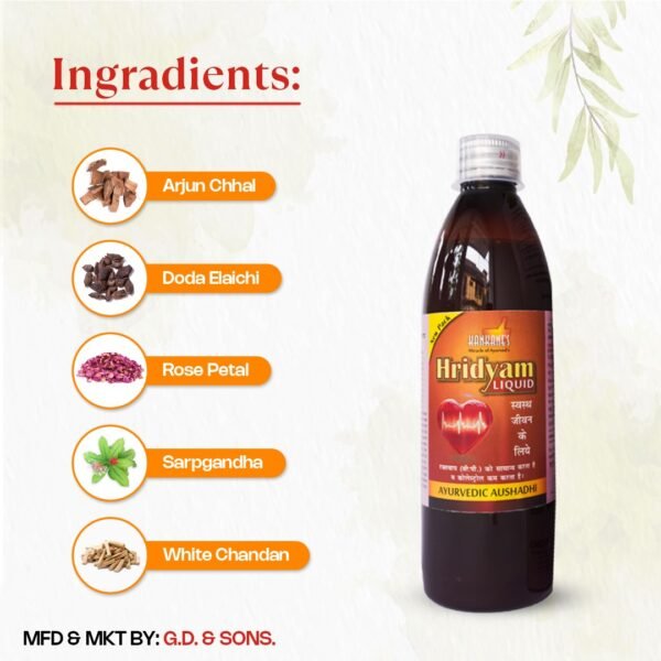 Image showing the Ingredients of Hridyam Liquid.